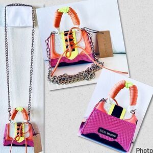 NWT Steve Gorgeous Madden BDORRA Neon Orange Pink Silver Crossbody mini bag